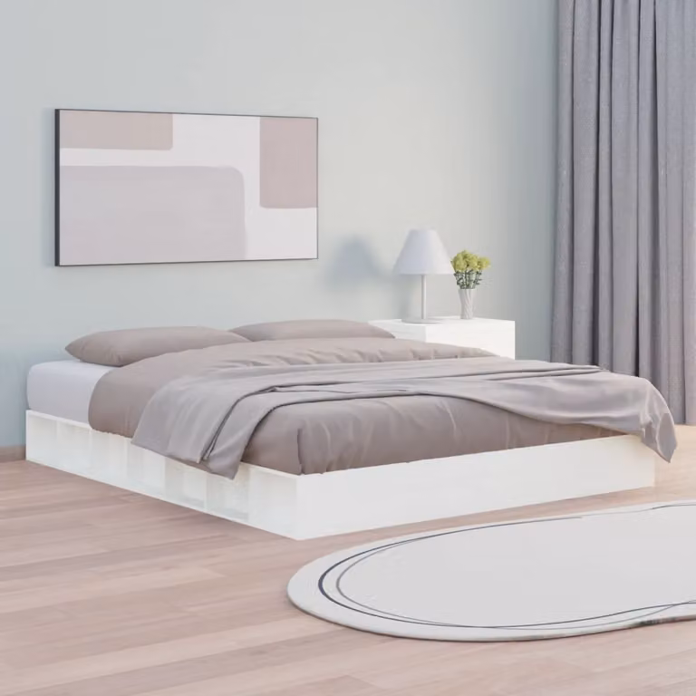 The Living Store Letto in legno massiccio bianco 200x200 cm