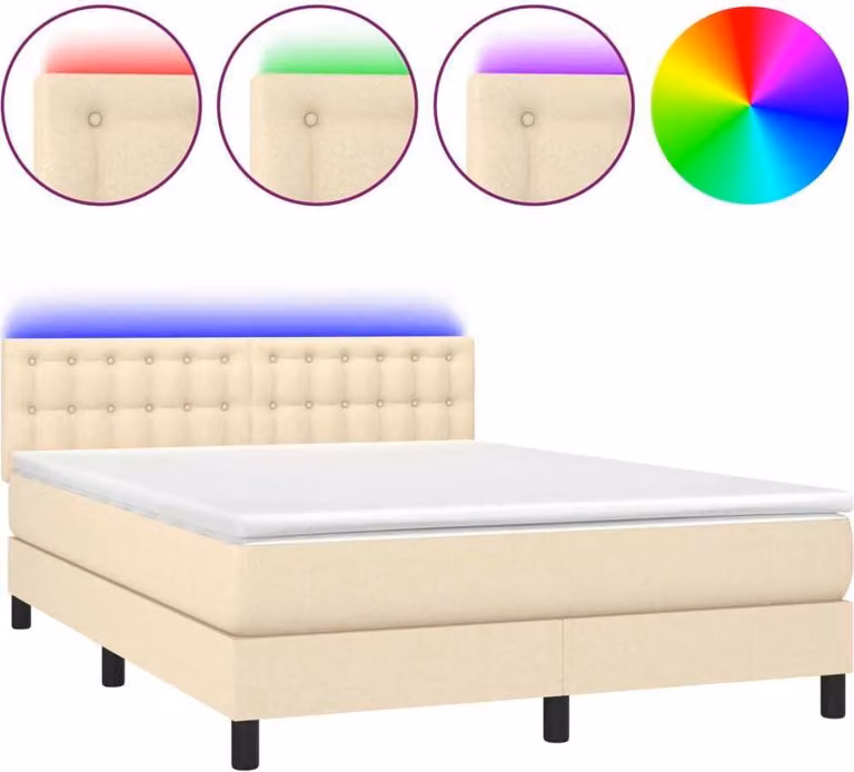 Letto a Molle con Materasso e LED Crema 140x190 cm in Tessuto