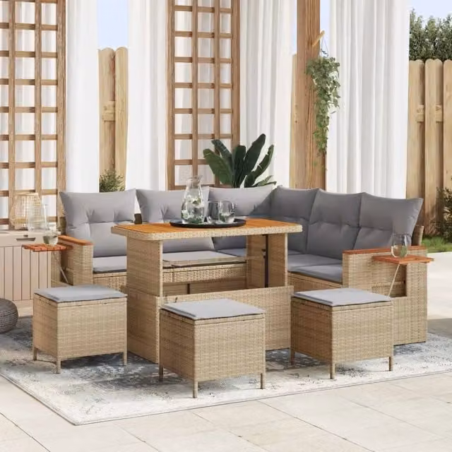 Set Divano da Giardino 9 pz Beige polyrattan 3363052