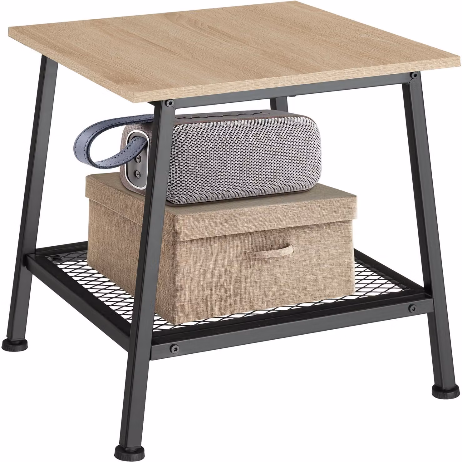 Tavolino quadrato in stile industriale tectake con finitura rovere e struttura in metallo, L/P/H: 45,5 x 45 x 47 cm – 1