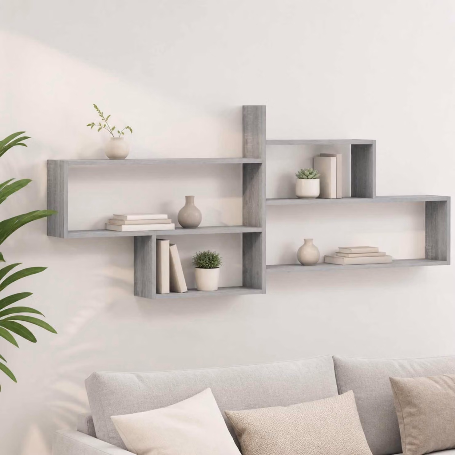 Scaffale da parete vidaXL in legno e MDF grigio, L: 168,5 cm, H: 68 cm, P: 17 cm