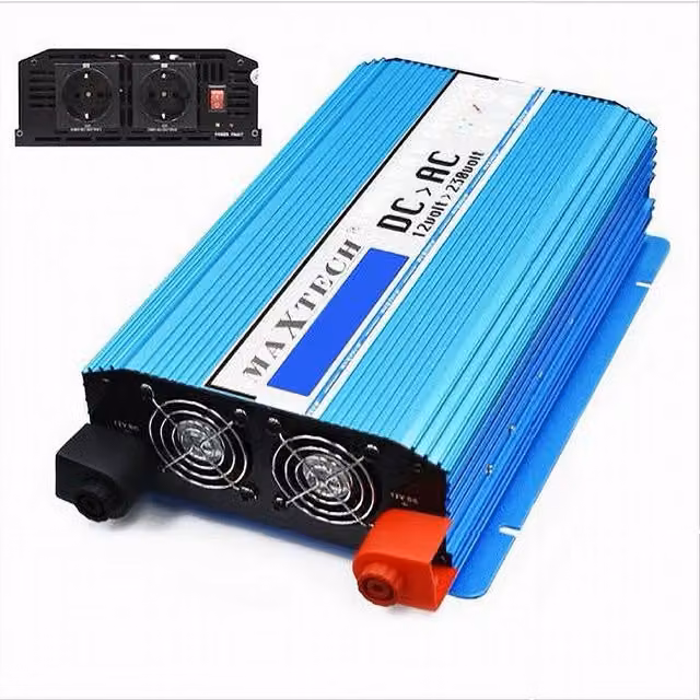 Inverter Maxtech HN1000-12V da 12V a 230V per Camper e Auto, 1000W, Onda Sinusoidale, Blu