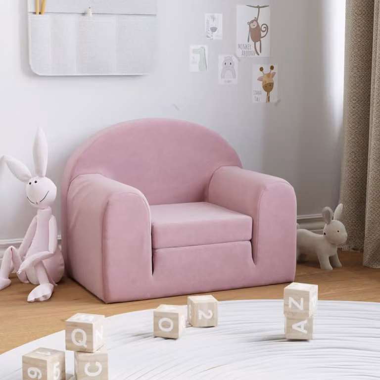 vidaXL Divano Letto per Bambini Rosa in Velluto Morbido con Struttura Imbottita L: 52 cm, P: 40 cm, H: 34 cm