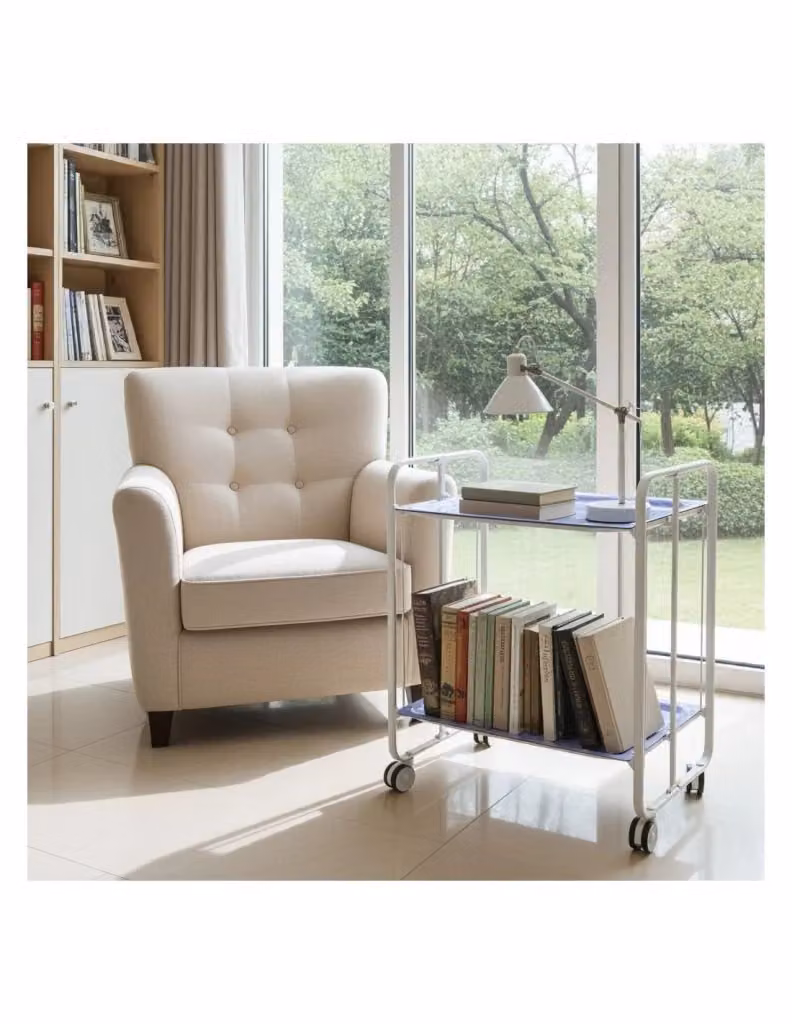 Carrello da cucina pieghevole DON HIERRO con ruote e 2 ripiani, struttura in metallo bianca e piano in MDF laminato, H 72 x L 66 x P 43 cm – 2