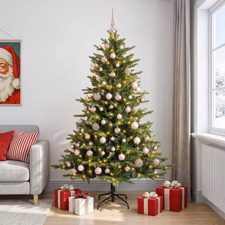 Albero di Natale artificiale con decorazioni a sfera, altezza 180 cm, 300 luci LED