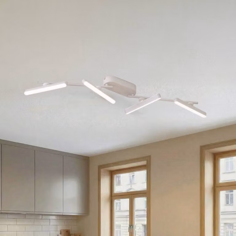 Lindby Faretto LED Eldrin, bianco, a 4 luci, barra luminosa Eldrin Lindby, dimmerabile, Bianco / Opale, Soggiorno / Sala da pranzo, Metallo, Moderno