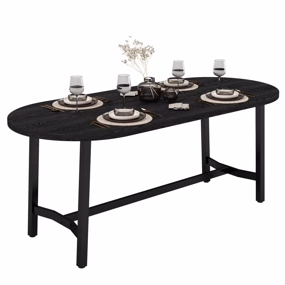 Tavolo da pranzo Minimal nero con gambe in metallo e angoli arrotondati, L: 180 cm, P: 80 cm, H: 75 cm – 2