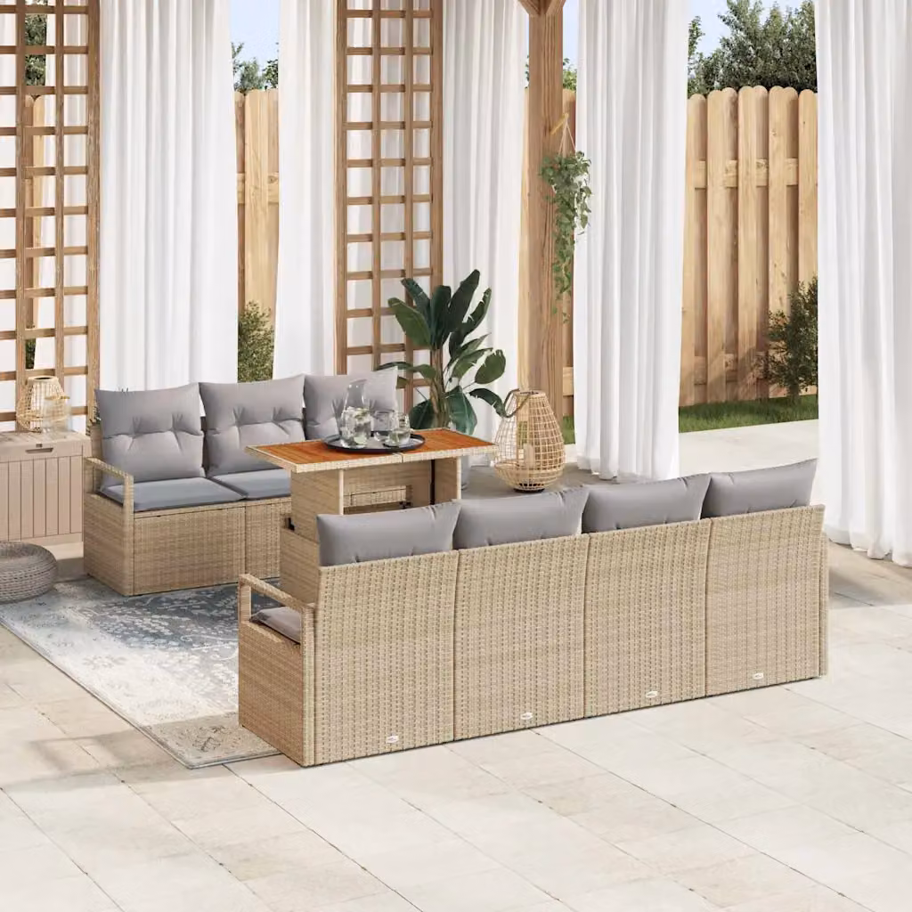 Set Divano da Giardino vidaXL 8 Posti in Rattan e Legno di Acacia Beige e Grigio