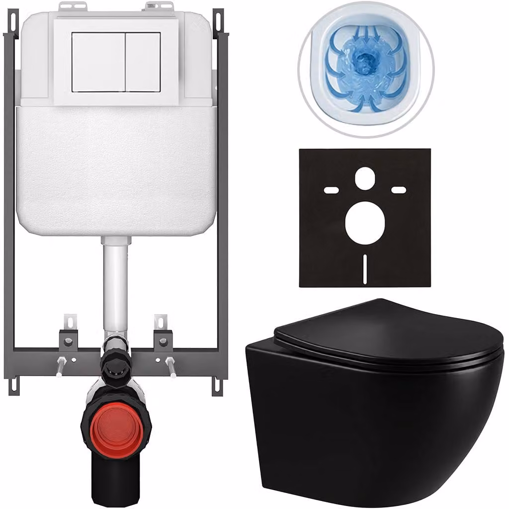 CERANO - Set WC da incasso Verde - nero lucido - pulsante Prime/Maxio, bianco - da incasso - 49x36 cm