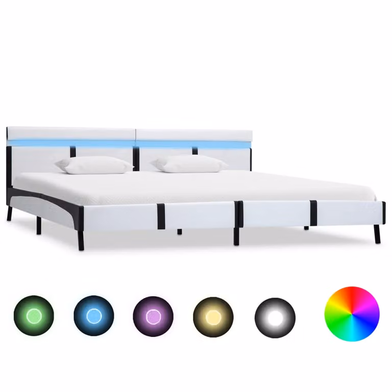 The Living Store Struttura letto con LED in ecopelle bianca 180×200 cm