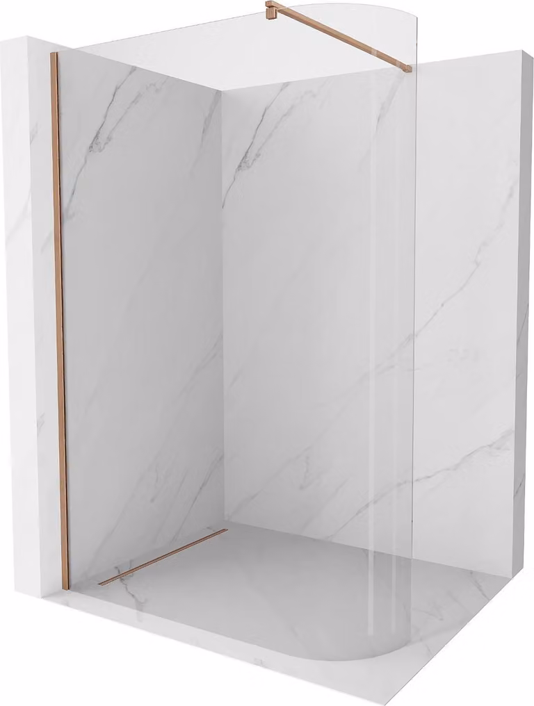 Mexen Kioto-R parete doccia arrotondata Walk-in 80 x 200 cm, trasparente 8 mm, rame spazzolato - 800-080-101-65-06