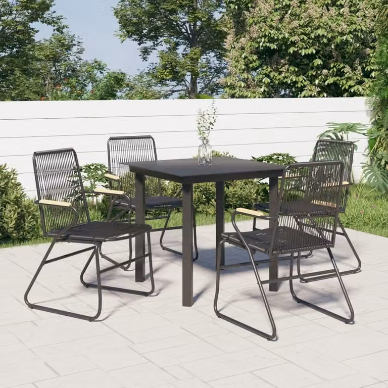 The Living Store Set da pranzo da giardino 5 pezzi in rattan PVC nero