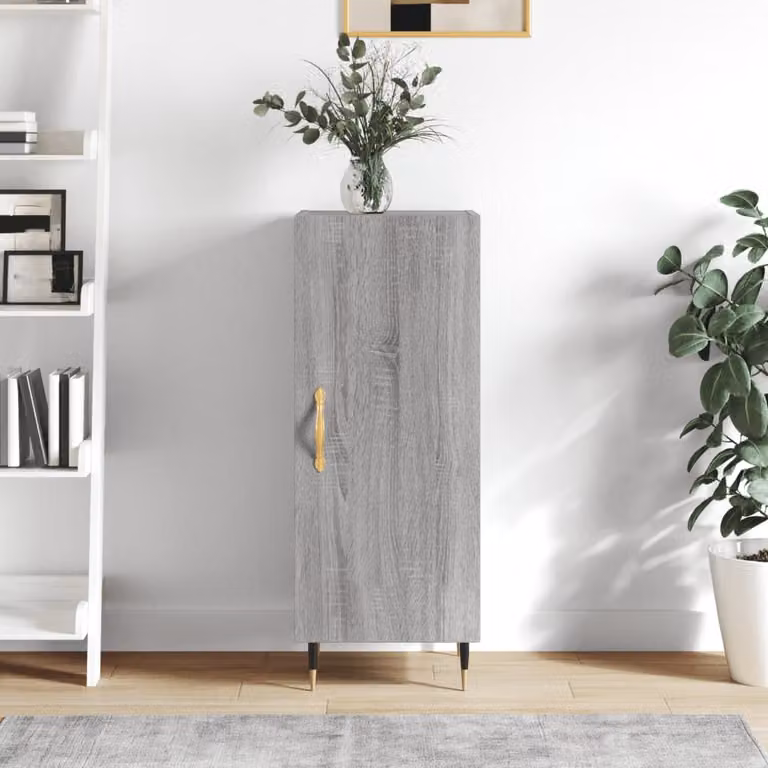 Credenza moderna vidaXL in legno e metallo, Grigio, L 34,5 cm x P 34 cm x H 90 cm