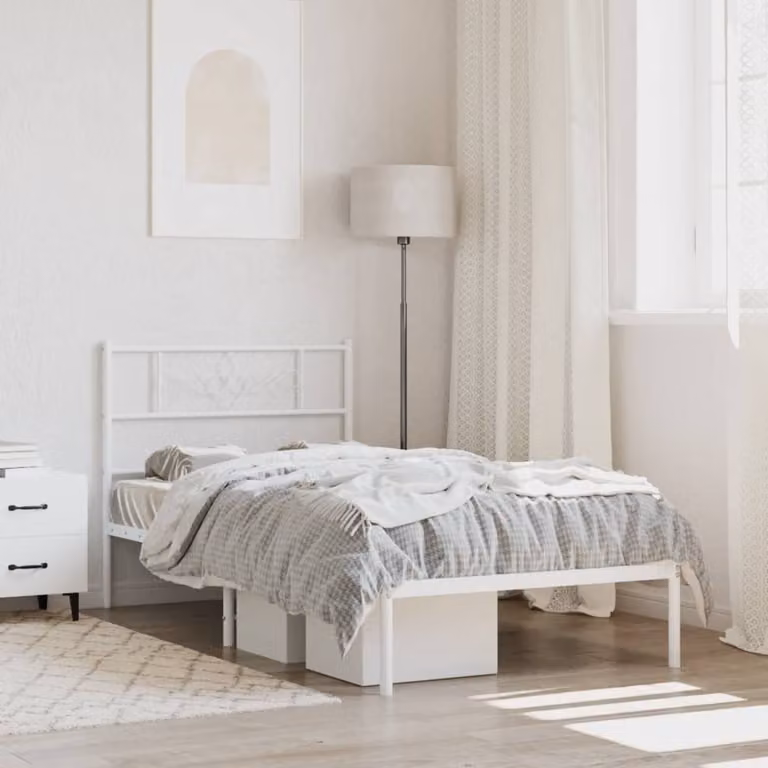 vidaXL Giroletto con Testiera in Metallo Bianco L: 112 cm, P: 207 cm, H: 90 cm