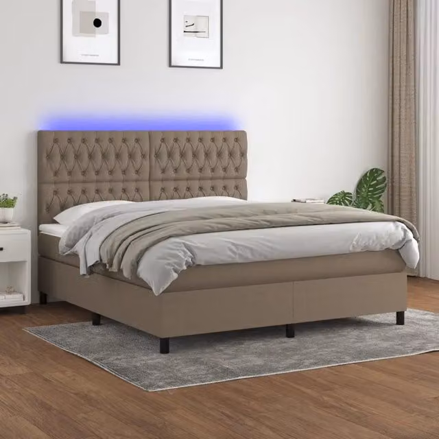 Letto Ibrido con Materasso e Illuminazione LED vidaXL in Tessuto Beige e Bianco L/P/H: 160 x 200 x 128 cm