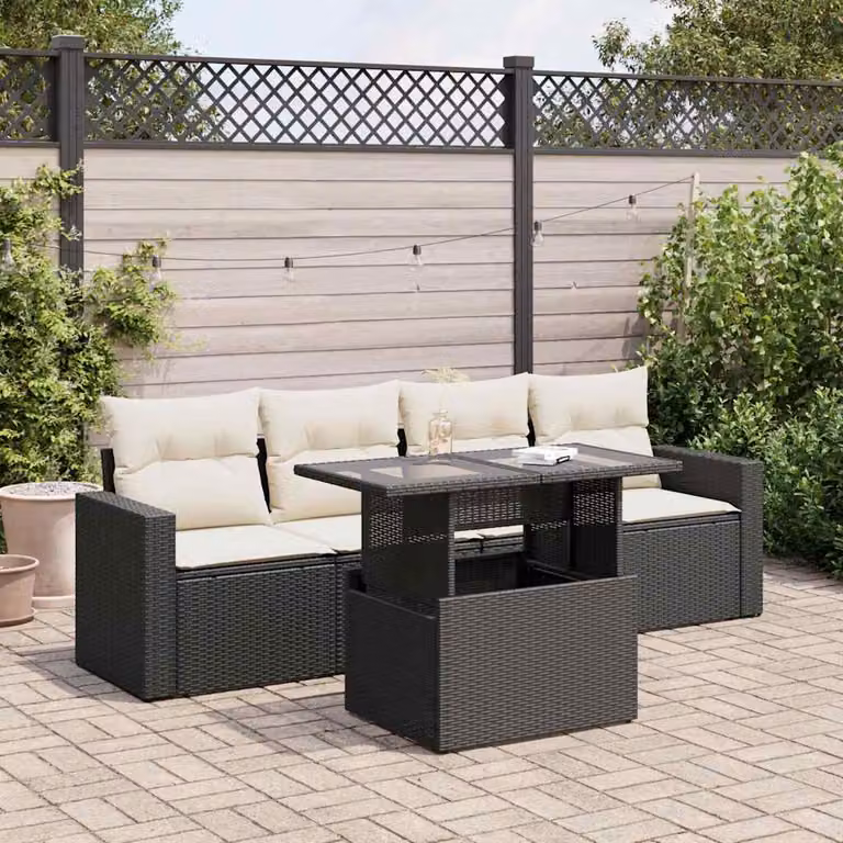 Set da giardino moderno vidaXL composto da 5 pezzi con cuscini inclusi in polyrattan e struttura in metallo nero
