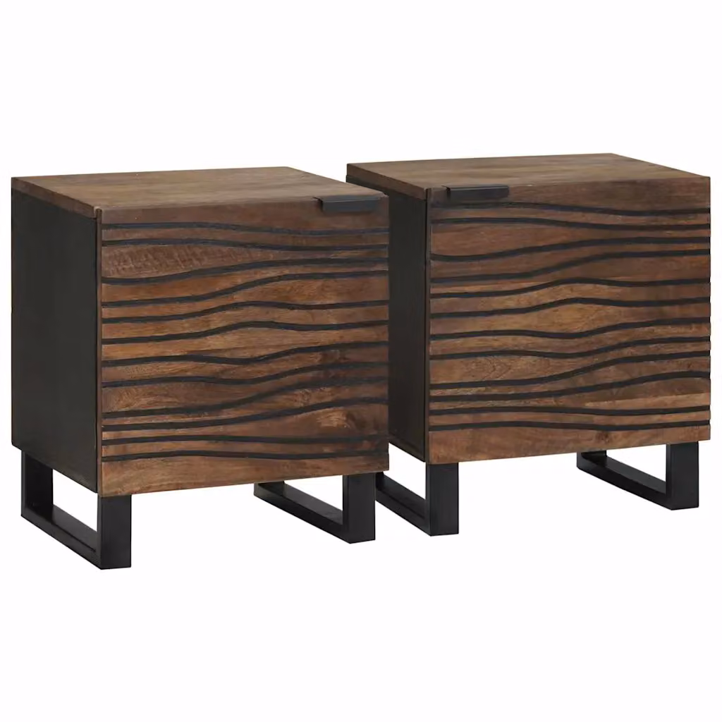 Set di 2 Armadi da Notte vidaXL in Legno di Mango e Acacia, Colore Marrone Rustico, L/P/H: 40 x 33 x 46 cm