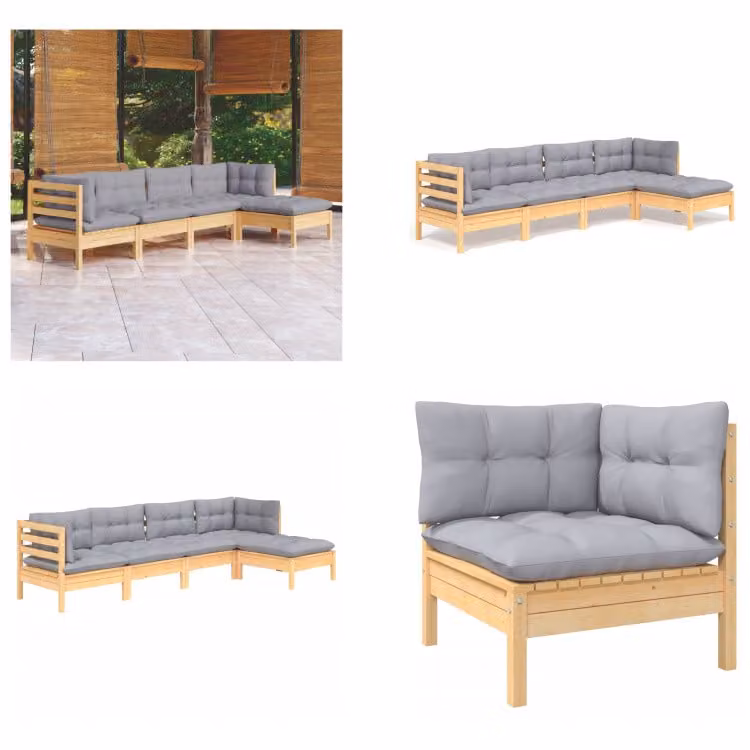 vidaXL set salotto da giardino 5 pezzi con cuscini grigi in legno di pino - Set salotto da giardino - Set salotto da giardino - Set mobili da giardino - Set mobili da giardino