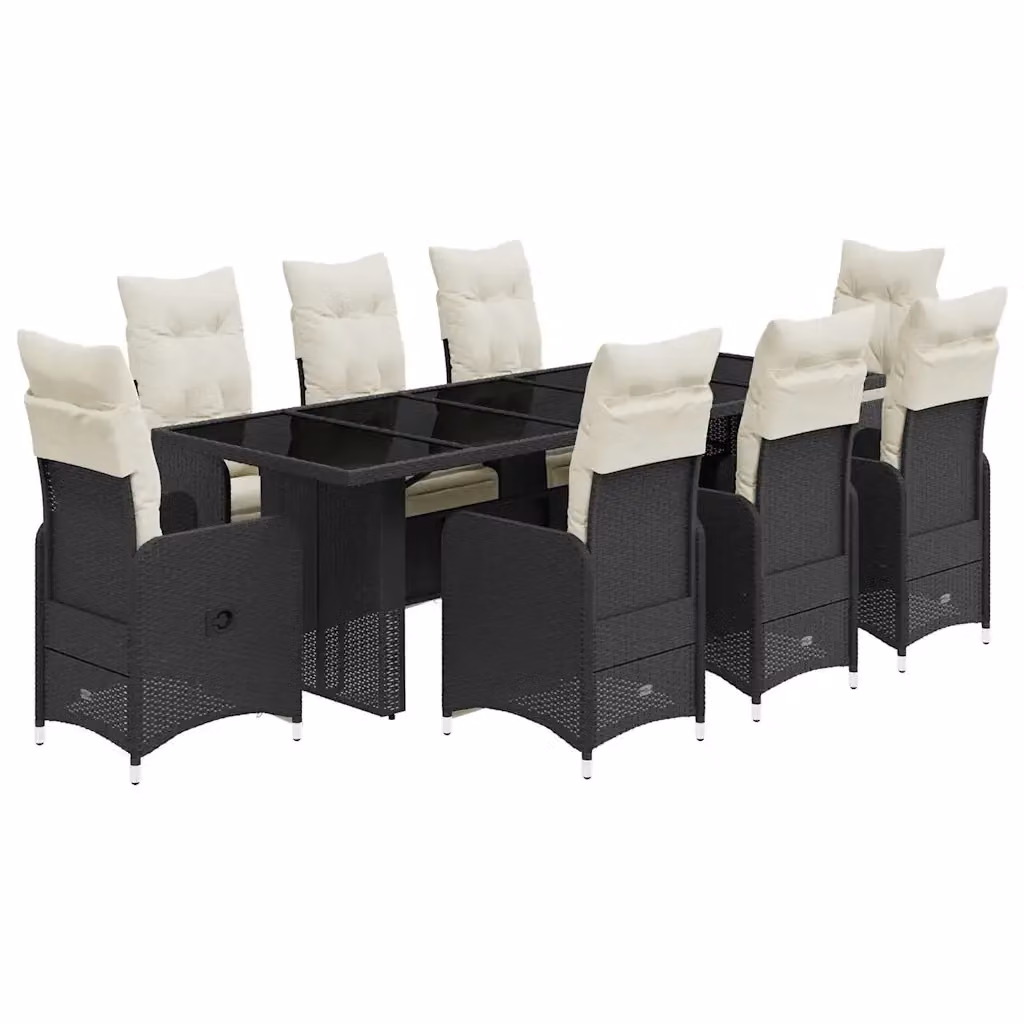 Set Bistrò da Giardino vidaXL 9 pz in Polyrattan Nero con Piano in Vetro per Balcony e Giardino – 2