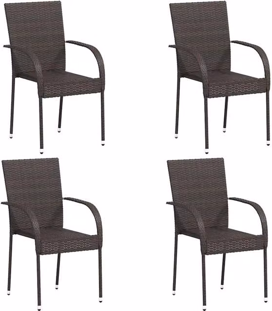 Sedie da giardino Impilabili 4 pz | Sedie da Esterno in Polyrattan Marrone