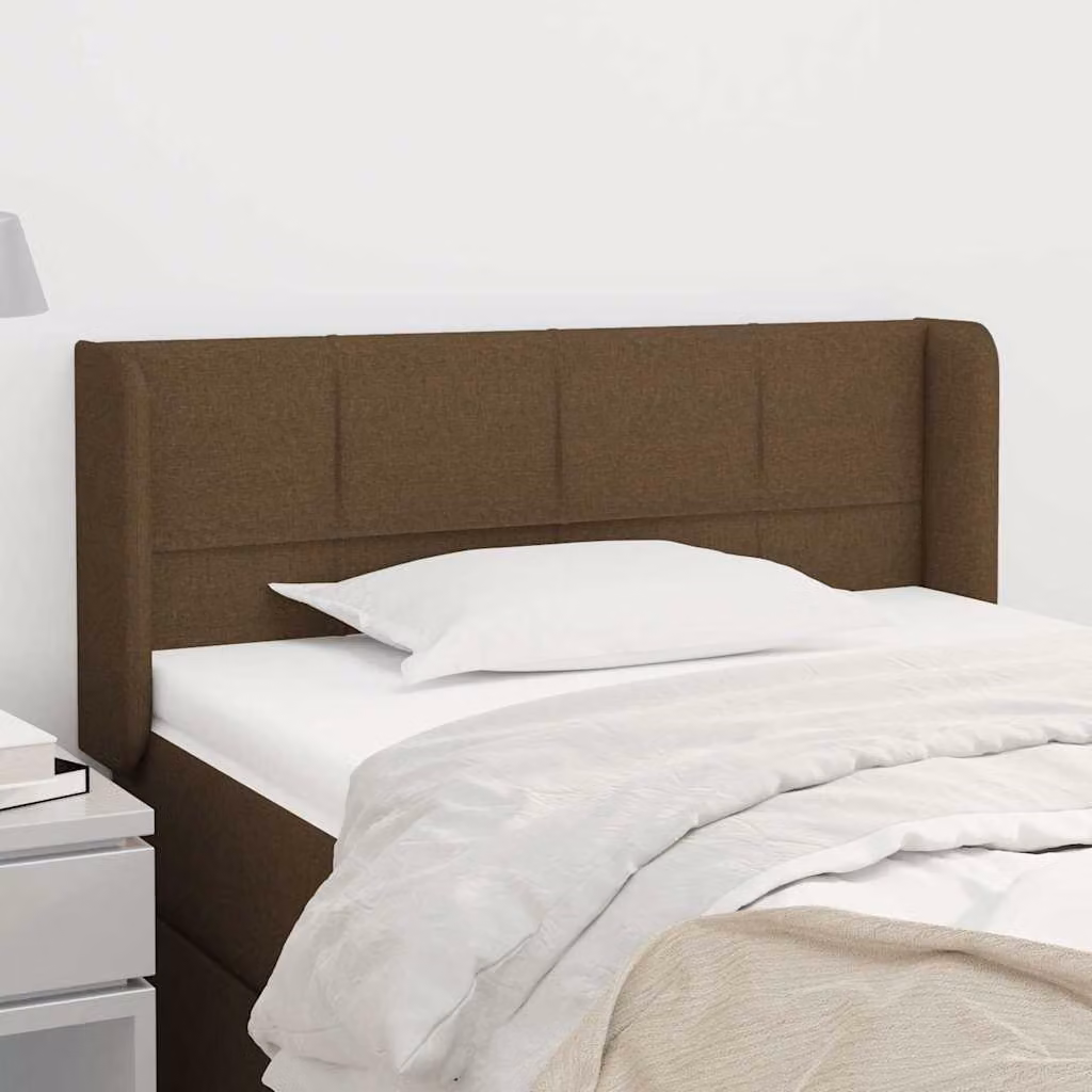 Testiera ad orecchio vidaXL in tessuto marrone scuro con struttura in legno di larice L: 83 cm, P: 16 cm, H: 78-88 cm