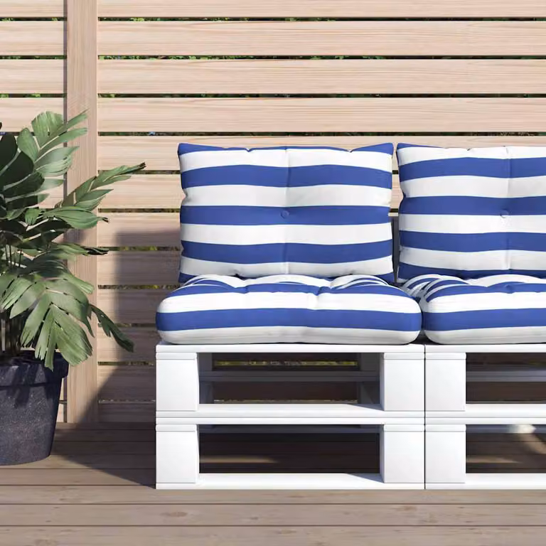 Set di 2 cuscini per pallet vidaXL a strisce blu e bianche in tessuto Oxford impermeabile e traspirante