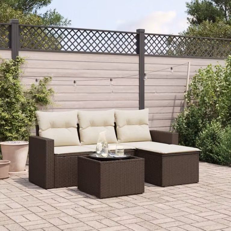 Maison Exclusive - Set Divano da Giardino 5 pz con Cuscini Marrone in Polyrattan