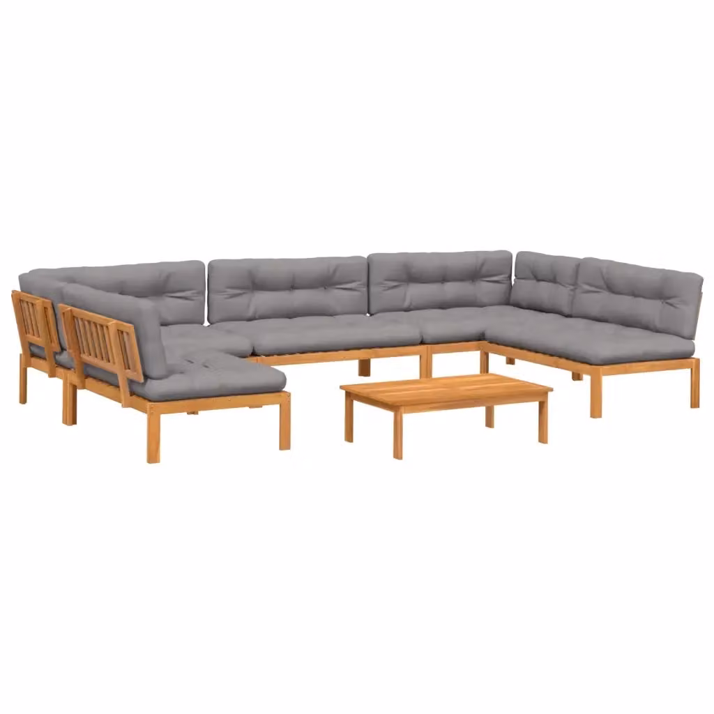 Set Divano da Giardino a L con Cuscini vidaXL in Legno di Acacia Olio e Tessuto Grigio – 2