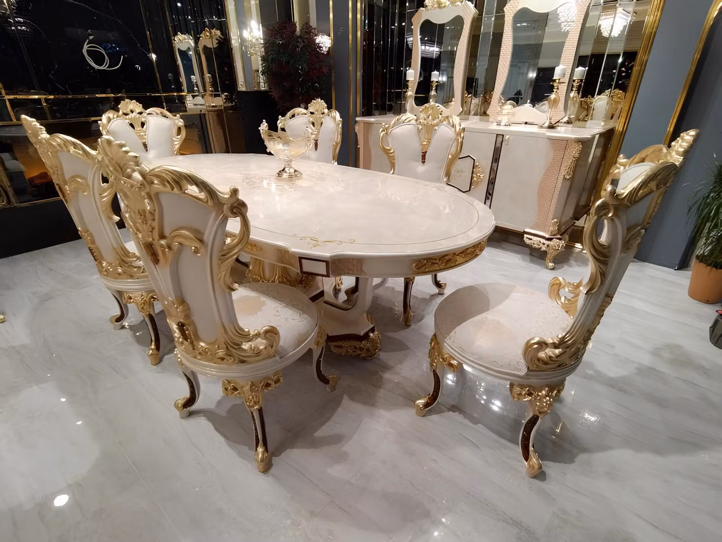 Esszimmer Set Luxus Stuhl Set 6x Stühle Essgruppe Garnitur Lehnstühle Anrichte