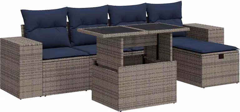 Set Divano Giardino 6 pz con Cuscini Marrone Polyrattan Acacia
