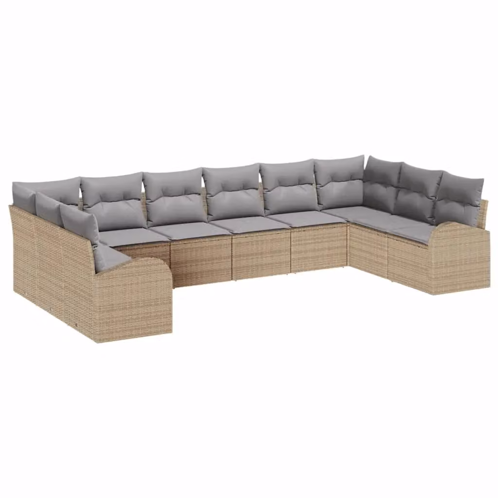 vidaXL Set Divano da Giardino a L in Polyrattan con Cuscini, Beige e Grigio – 2