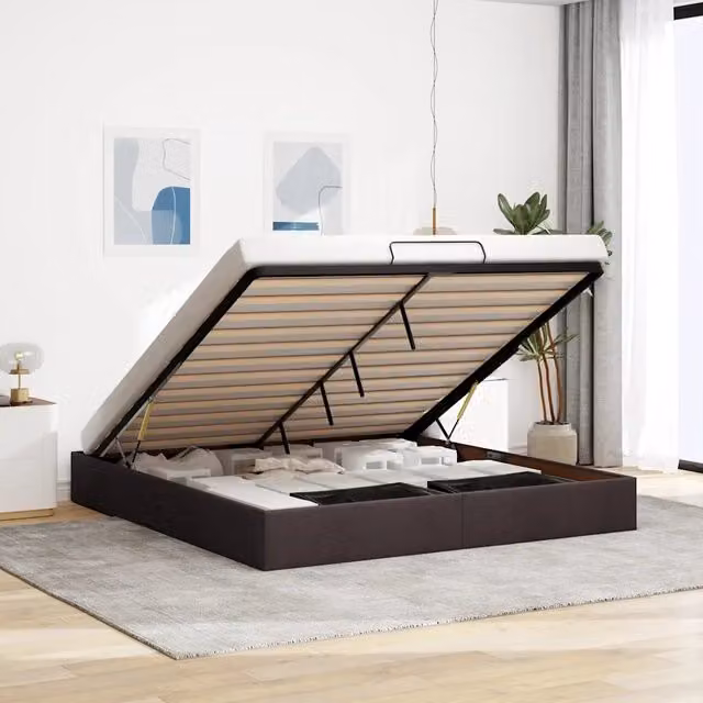 Struttura Letto con Contenitore a Sollevamento vidaXL in Tessuto Marrone L: 160 cm, P: 200 cm, H: 140 cm