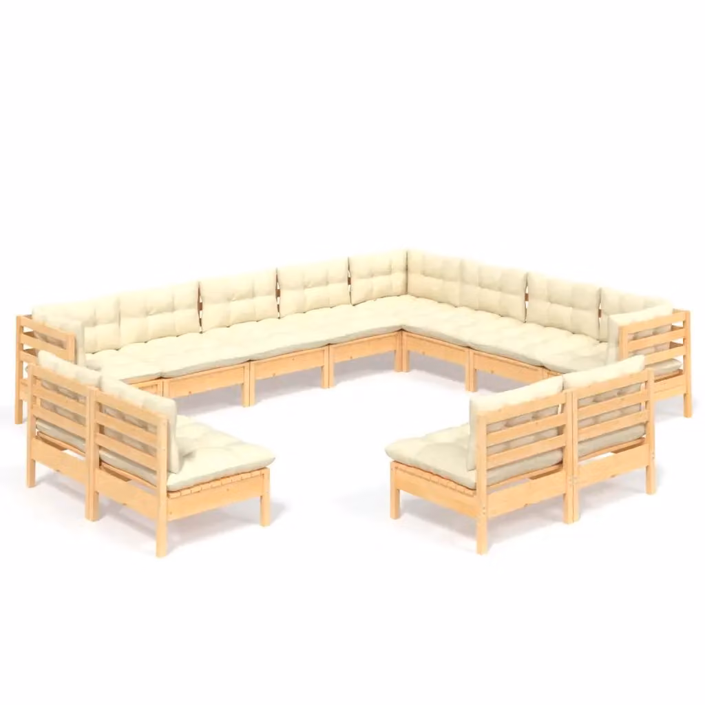 Set di Divani da Giardino a Forma di U vidaXL in Legno di Pino Massello con Cuscini Beige – 2