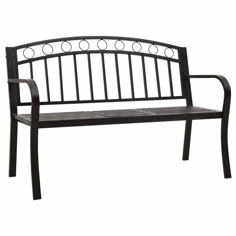 Panca da Giardino con Tavolino Nero 120 cm Acciaio