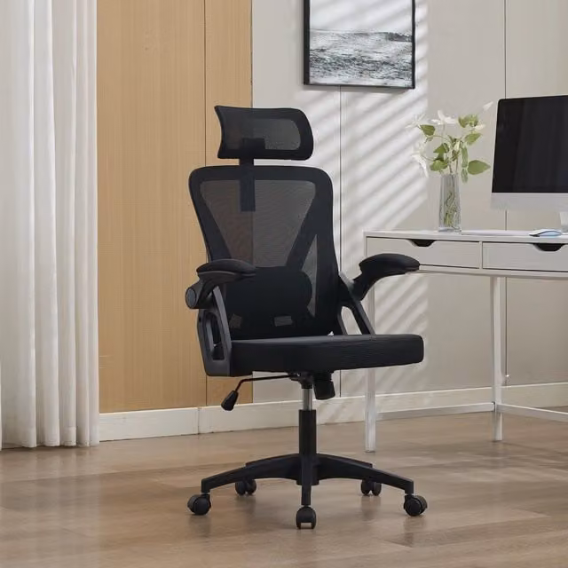 Sedia da ufficio ergonomica OKWISH con poggiatesta e braccioli, colore nero