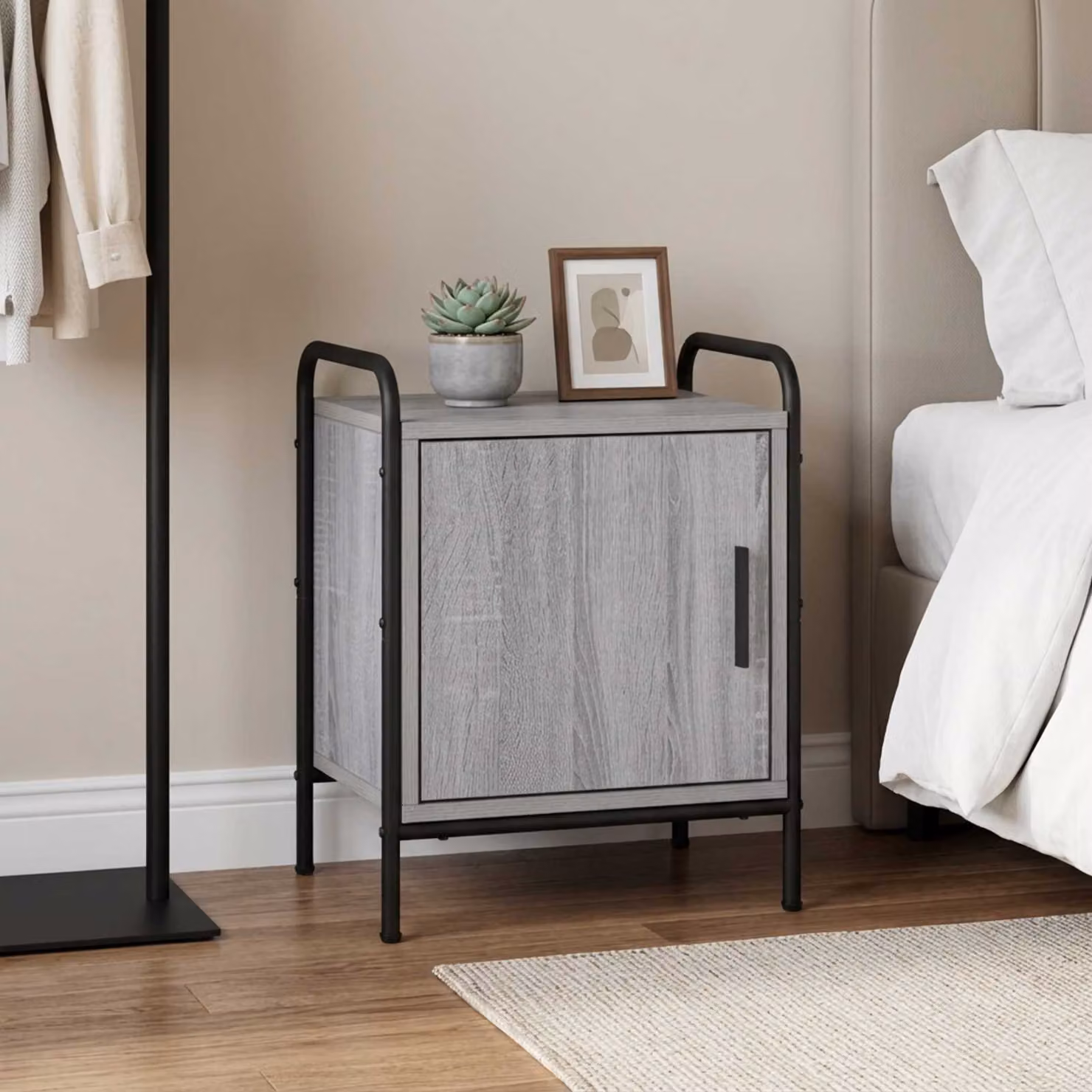 Armadio da notte moderno vidaXL in MDF e metallo, grigio e nero, L 40 cm x P 30 cm x H 50 cm