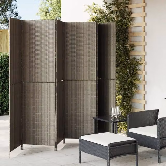 Divisorio per Ambienti a 6 Pannelli vidaXL in Polyrattan Grigio con Struttura in Metallo