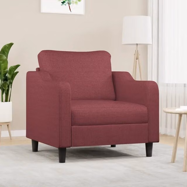 Poltrona moderna vidaXL in tessuto rosso con struttura in metallo e braccioli – 1