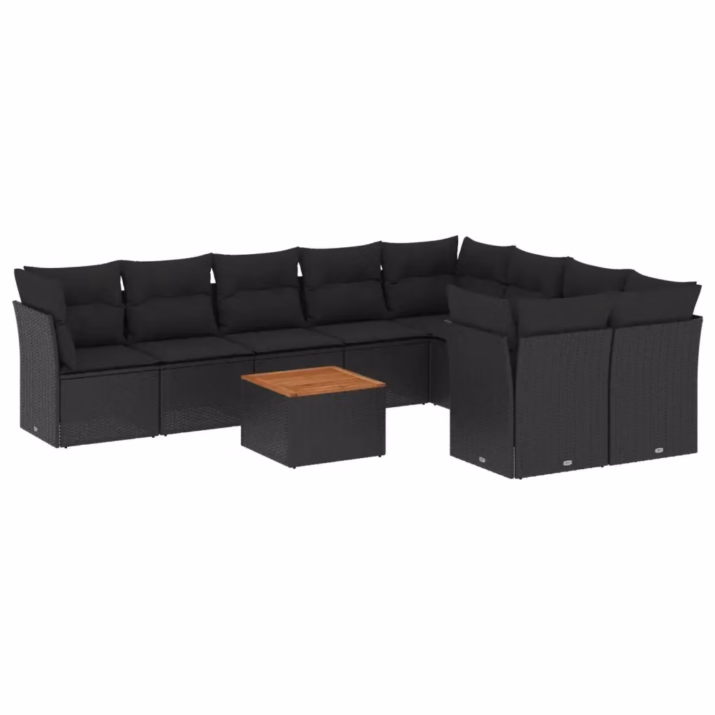 Set di Divani da Giardino vidaXL in Polyrattan Nero con Cuscini e Tavolino da Esterno – 2