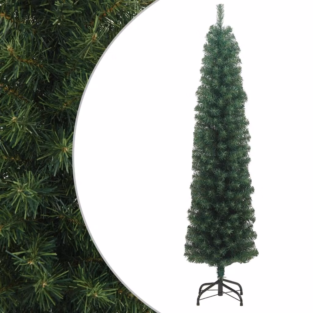 The Living Store Albero di Natale Artificiale Slim con Supporto Verde 240 cm PVC