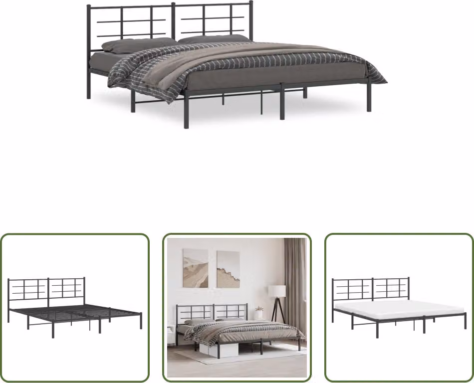 The Living Store Struttura letto con testiera in metallo nero 183x213 cm