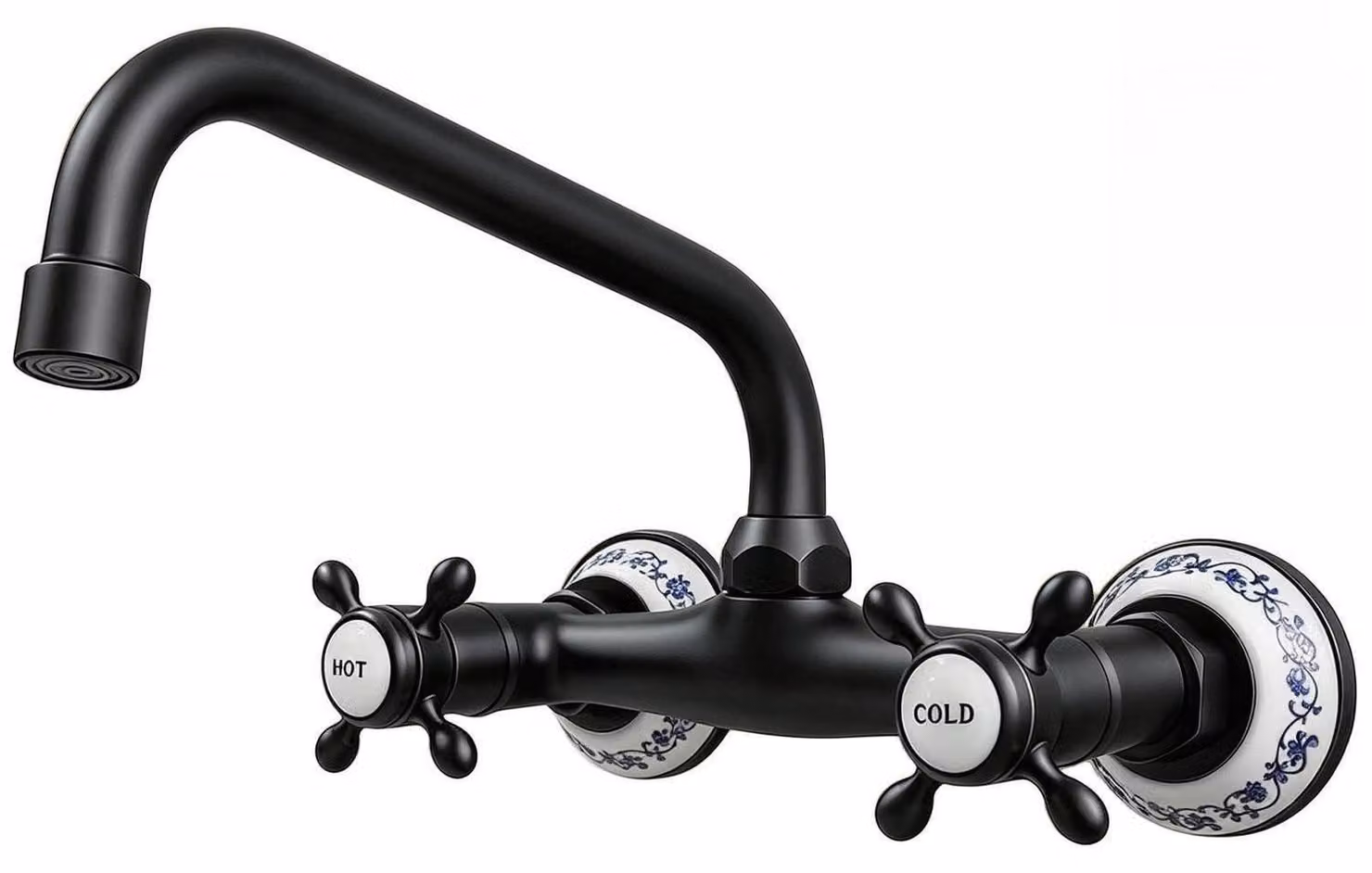 Miscelatore monocomando da parete, due maniglie, nero, in Vetroceramica, girevole a 180°, altezza 27 cm