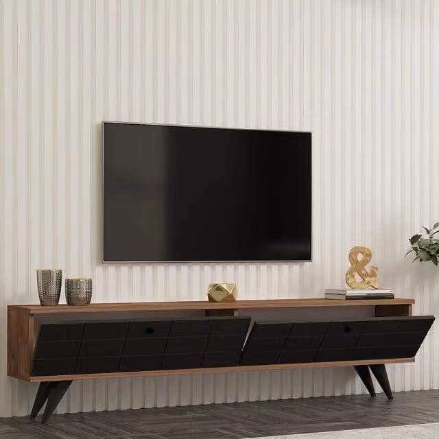 Tresana Mobile Porta TV Moderno con 2 Ante, Nero Antracite, L: 160 cm, P: 25 cm, H: 35 cm