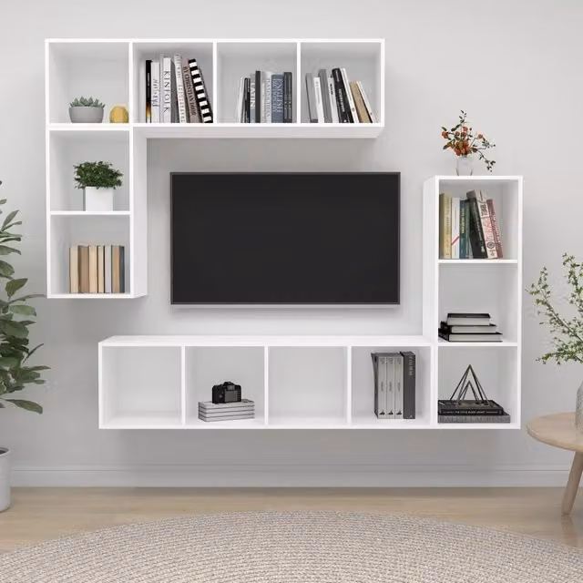 Set di Mobili Porta TV 4 pz-Set di 4 Credenza per TV Bianco in Legno Multistrato 577631