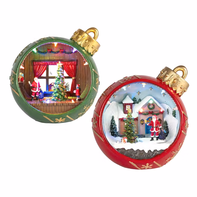 Palla Natalizia LED VESTIAMO CASA con Villaggio, Babbo Natale, Musica e Luci Multicolor, Altezza: 20 cm