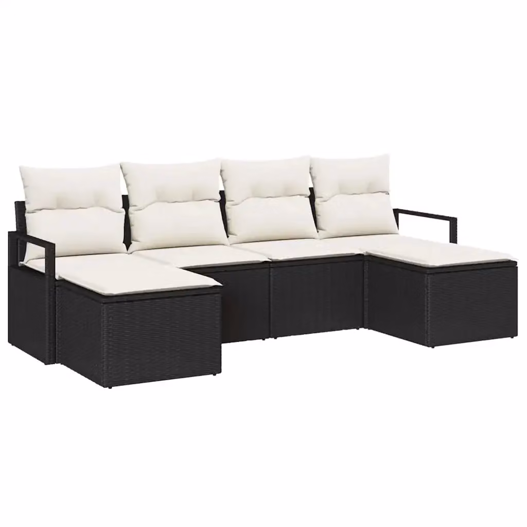 Set di divani da giardino vidaXL in rattan nero e beige con cuscini, struttura in acciaio e design moderno a L per esterno – 2