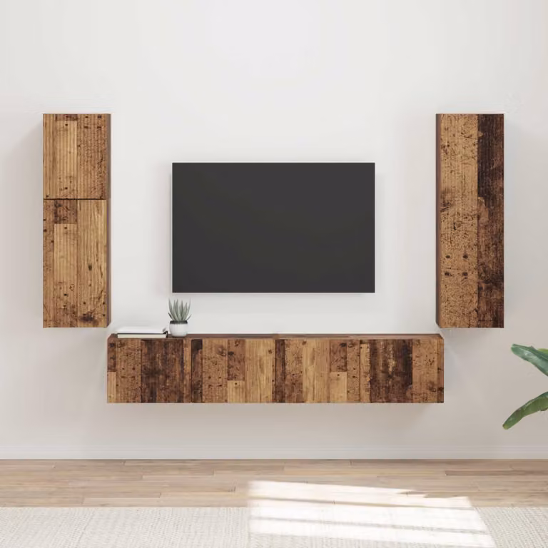 Set mobile TV moderno vidaXL in legno marrone da 4 pezzi con scomparti multimediali