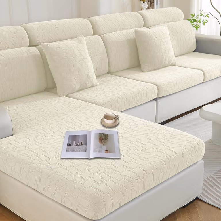 Copertura elastica per cuscini del divano, forma a L, 2 posti singoli + chaise longue, color beige