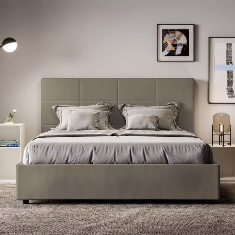Letto matrimoniale imbottito Mika Ityhome con contenitore in similpelle color cappuccino L/P: 160 x 200 cm – 2