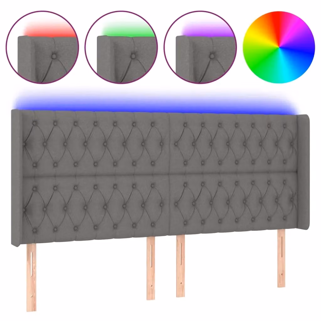 Testiera con LED Design Mania in tessuto grigio con porta USB, L: 203 cm, P: 16 cm, H: 118/128 cm – 2